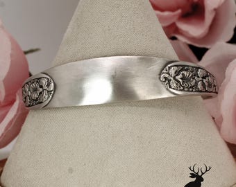 Kirk-Stieff Sterling Silver Botanical Bracelet, Antique Silver Flowers & Foliage Cuff, Nature-Inspired Botanical Bangle, 1326BR