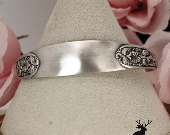 Kirk-Stieff Sterling Silver Botanical Bracelet, Antique Silver Flowers & Foliage Cuff, Nature-Inspired Botanical Bangle, 1326BR