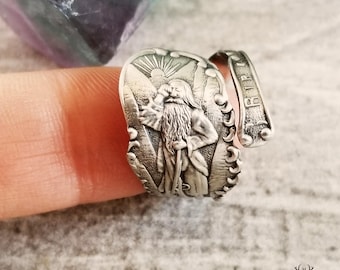 Sterling Rip Van Winkle Ring, Sterling Victorian Spoon Ring, Spiral Boho Ring, Vintage Spoon Ring, Vintage Jewelry, Wrap Ring, 2036