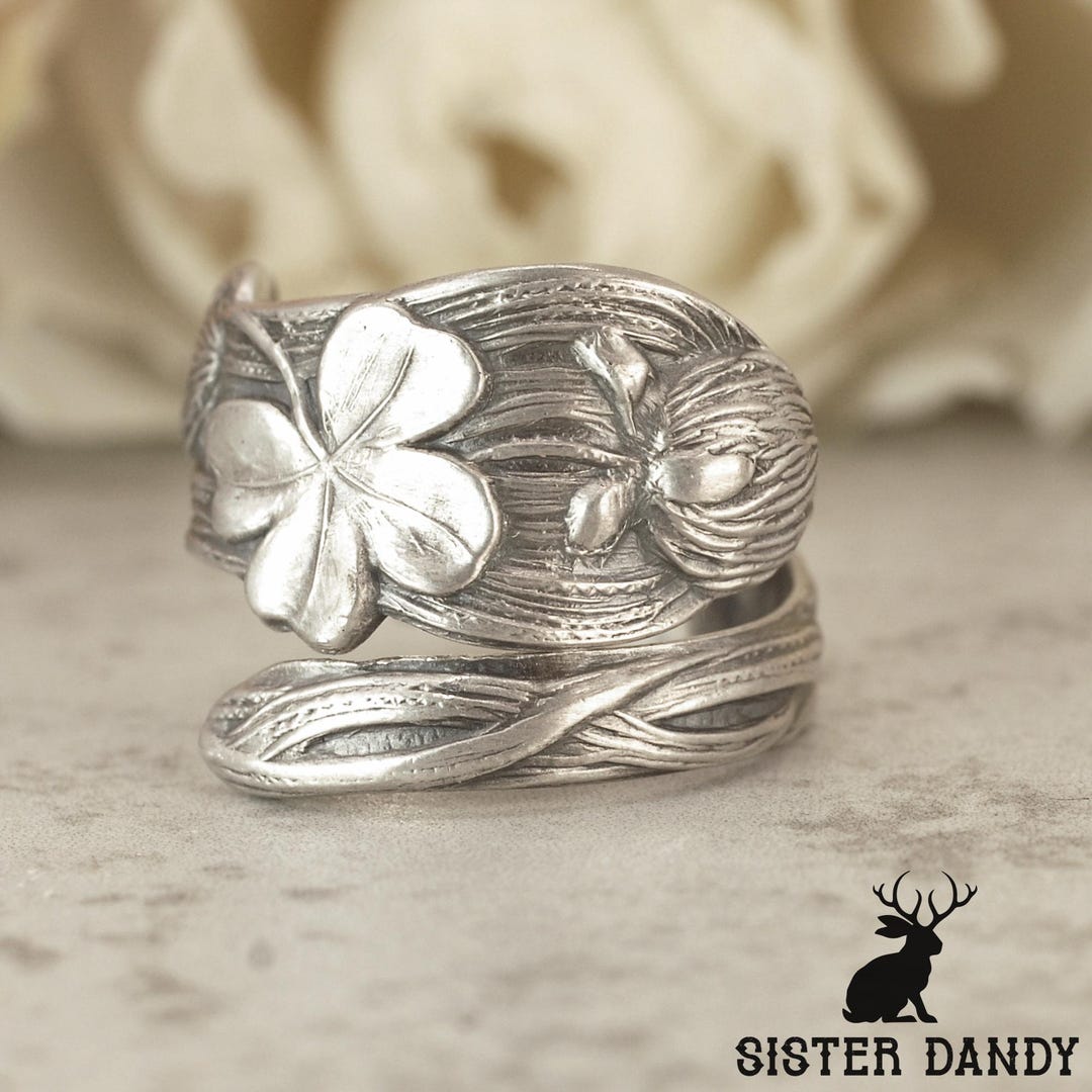Sterling Clover Shamrock Ring, Lucky Clover Wrap Ring, Celtic Clover ...
