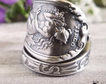 Virgo Zodiac Silver Mermaid Ring, Sterling Silver Mermaid Ring, Mermaid Spoon Ring, Virgo Spoon Ring, Virgo Jewelry, Mermaid Jewelry, 739