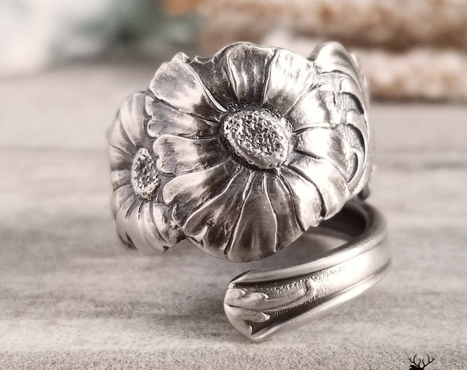 Sterling Daisy Ring, Daisy Spoon Ring, Flower Spoon Ring, Vintage Sterling Silver Ring, Vintage Floral Ring, Sterling Silver Spoon Ring, 463