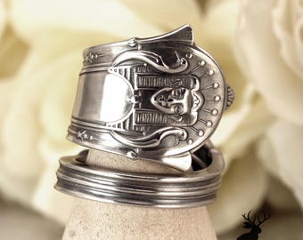 Sterling Silver Egyptian Sphinx Ring, Good Luck & Protection Wrap Ring, Silver Ancient Egypt Inspired Spoon Ring, Spiral Egyptian Ring, 2208