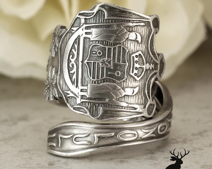 Sterling Honolulu Ring, Vintage Diamond Head Hawaii Ring, Art Nouveau Sterling Island Ring, Hawaiian Jewelry, Wide Tropical Spoon Ring, 2472