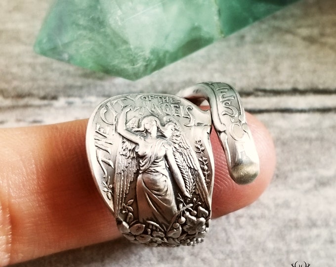 Sterling Angel Ring, Vintage Los Angeles Ring, Guardian Angel Ring, Vintage Angel Jewelry, Sterling Silver Angel Ring, West Coast Ring 1852B