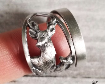 Handmade Sterling Deer Ring, Rocky Mountain Elk Silver Ring, Sterling Silver Deer Ring, Deer Hunter Silver Ring, Rocky Mountain Ring, 458