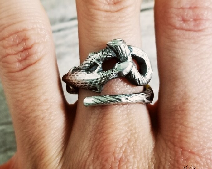 Sterling Petite Lizard Ring, Lizard Spoon Ring, Vintage Statement Ring, Unique Ring, Reptile Jewelry, Sterling Silver Lizard Ring, Gift,1249