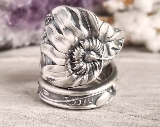 Passion Flower Sterling Spoon Ring, Art Nouveau Spoon Ring, Floral Spoon Ring, Vintage Spoon Jewelry, Flower Sterling Silver Spoon Ring 141