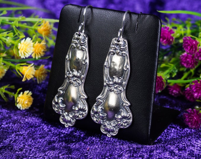 Dangle Lily Sterling Flower Earrings, Bridal Flower Silver Earrings, Art Nouveau Flower Earrings, Flower Statement Earrings, 257-E