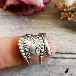 Rose Thicket Ring, Sterling Bloom Ring, Handmade Vintage Rose Ring, Antique Rose Jewelry, Sterling Rose Ring, Retro Rose Spoon Ring, 737B