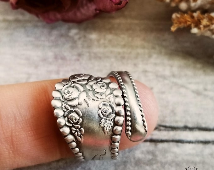 Rose Thicket Ring, Sterling Bloom Ring, Handmade Vintage Rose Ring, Antique Rose Jewelry, Sterling Rose Ring, Retro Rose Spoon Ring, 737B