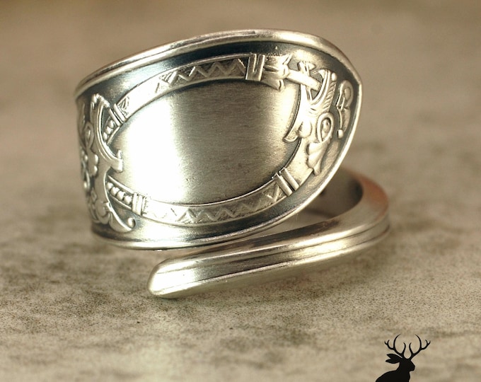 Norse Dragon Ring, Viking Dragon Wrap Ring, Vintage Scandinavian Weave Ring, Silver Norwegian Dragon Ring, Antique Silver Spoon Ring, 318B
