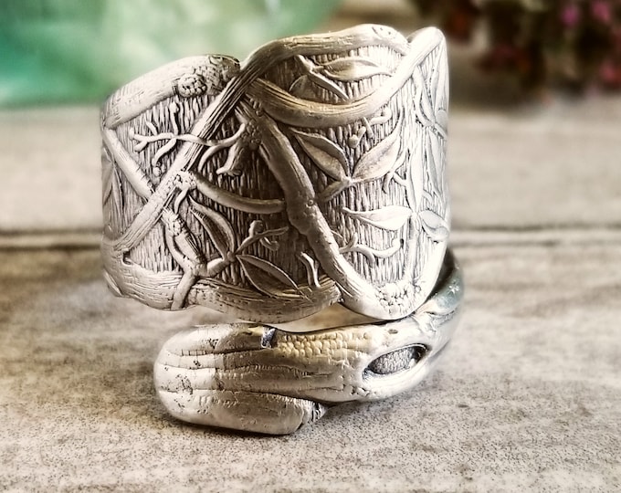 Sterling Vine & Leaf Ring, Handmade Botanical Ring, Vintage Jungle Ring, Vintage Sterling Jewelry, Nature Inspired Leaf Spoon Ring, 1836