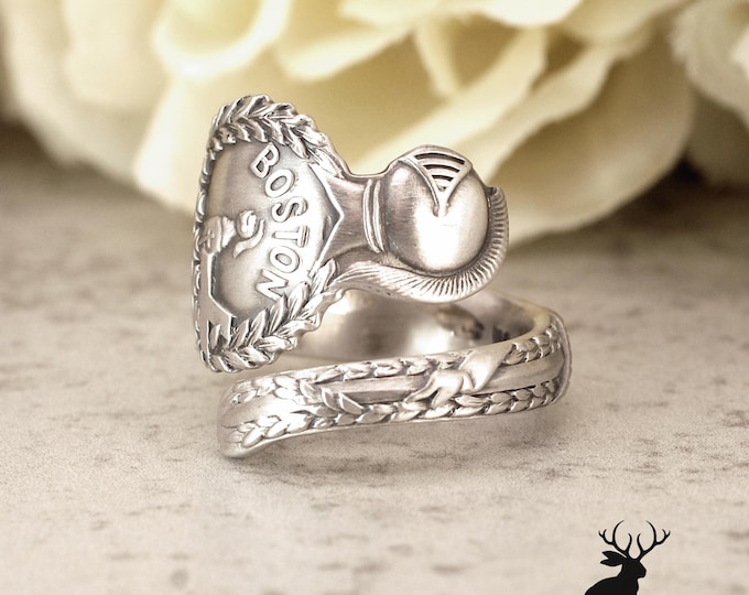 Sterling Silver Knight Ring, Sterling Boston Heraldic Ring, Medieval Knight Ring, Vintage Spoon Ring, Knight in Shining Armor, 2427