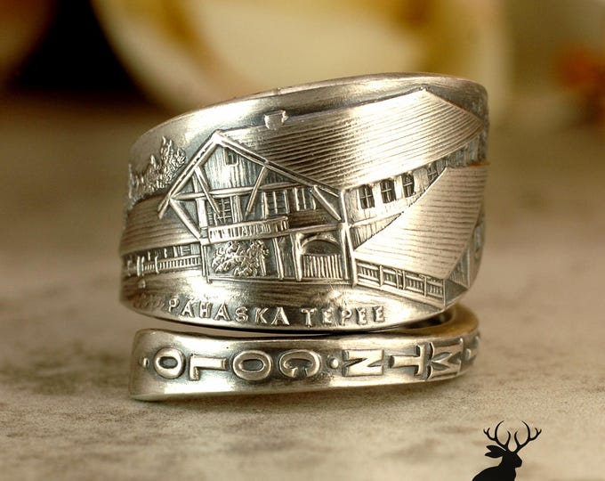 Pahaska Tepee Ring, Sterling Silver Lookout Mtn Ring, Unique Buffalo Bill Wrap Ring,  Sterling Colorado Spoon Ring, 2338