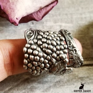 Sterling Grape Ring, Silver Fruit Ring, Grape Vine Ring, Vintage Vitis ...