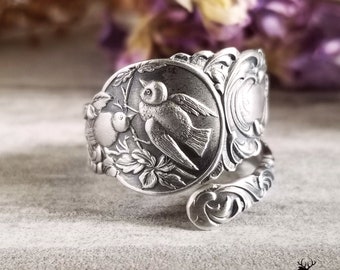Sterling Love Birds Ring, Sparrow Spoon Ring, Mama Bird Ring, Love Birds Silver Jewelry, Antique Bird Spoon Ring, Vintage Bird Ring, 235