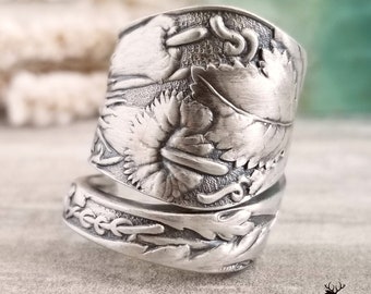 Trumpet Flower Sterling Ring, Art Nouveau Pendulous Wrap Ring, Tropical Ring, Vintage Spoon Jewelry, Flower Sterling Silver Spoon Ring, 230