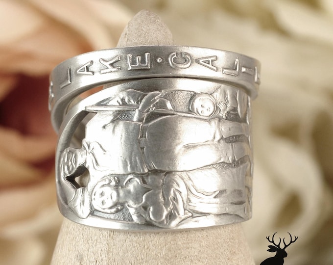 Pioneer Donner Monument Wrap Ring, Donner Lake Ring, Antique Sterling Silver California Souvenir Ring, Sterling Silver Spoon Ring, 2483