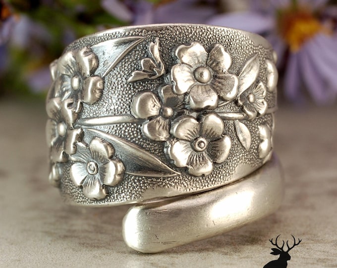 Rare Shiebler Forget-Me-Not Ring, Sterling Wild Flower Bloom Ring, Art Nouveau Ring, Sterling Silver Shiebler Silversmiths Spoon Ring, 2254