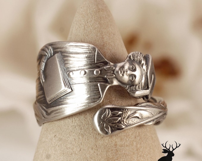 Dainty Sterling Graduation Ring, Lady's Silver Graduation Wrap Ring, Silver University Graduate Ring, Sterling Silver Spoon Ring, 2191B