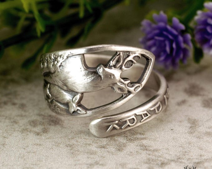 Dainty Sterling Stag Ring, Yellowstone Elk Silver Ring, Sterling Silver Deer Ring, Deer Hunter Silver Ring, Rocky Mountain Spoon Ring, 458B