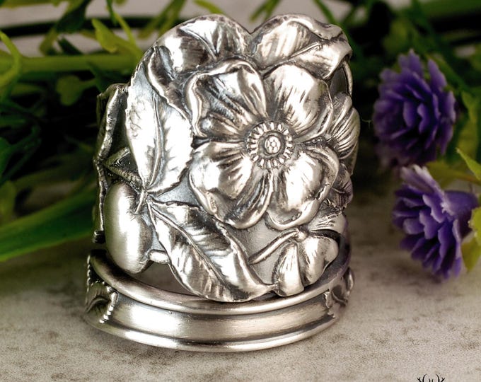 Sterling Apple Ring, Orchard Blossom Ring, Art Nouveau Fruit Ring, Silver Fruit Ring, Botanical Jewelry, Nature Inspired Spoon Ring, 2176