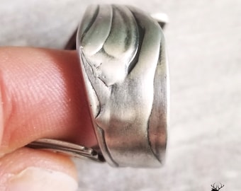 Art Deco Sterling Air Goddess Ring, Silver Goddess Wrap Ring, Antique Celestial Ring, Vintage Art Nouveau Ring, Art Nouveau Spoon Ring, 890