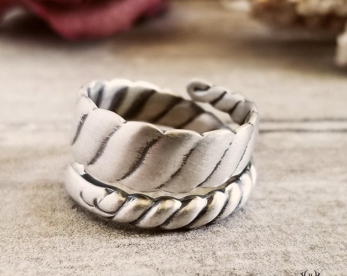 Sterling Victorian Bohemian Ring, Vintage Swirl Ring, Handmade Antique Spoon Jewelry, Sterling Silver Spoon Ring, Boho Ring, 1755