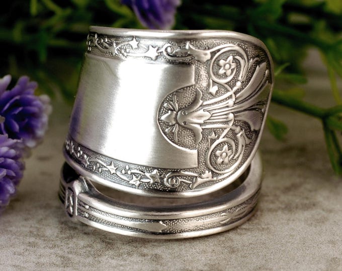 Sterling Silver Boho Wrap Ring, Antique Victorian Sterling Spiral Ring, Unique Rococo Ring, Elegant Sterling Silver Spoon Ring, 2178