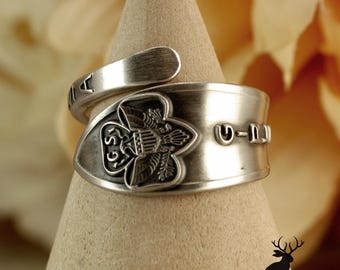 Sterling Girl Scouts of the USA Ring, Silver Girl Scouts Wrap Ring, Vintage Spiral Sisterhood Ring, Unique Organization Spoon Ring, 2397