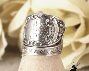 Charming Kansas Sunflower Ring, Ad Astra Per Aspera Ring, Sterling Sunflower Ring, Kansas Silver Ring, Hippie Wildflower Spoon Ring, 2428