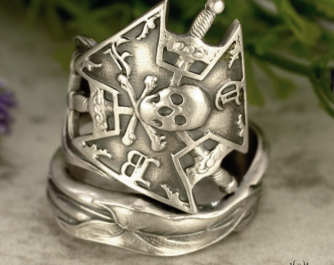 Order of Odd Fellows Ring, Sterling OOF Wrap Ring, Vintage Masonic Skull Ring, Rare Swirl Ring, Sterling Silver Odd Fellows Spoon Ring, 1323