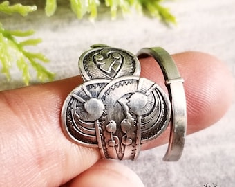 Norse Viking Wrap Ring, Scandinavian Silver Boho Ring, Celtic Weave Spiral Ring, Silver Flourish Wrap Ring, Art Nouveau Spoon Ring, 843B
