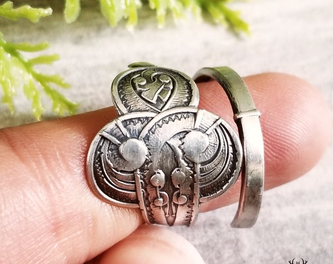 Norse Viking Wrap Ring, Scandinavian Silver Boho Ring, Celtic Weave Spiral Ring, Silver Flourish Wrap Ring, Art Nouveau Spoon Ring, 843B