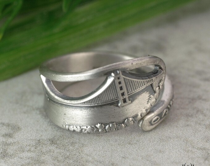 Dainty Golden Gate Bridge Ring, Silver San Francisco Ring, San Fran Ring, Sterling Spoon Ring, Vintage Ring, Sterling Souvenir Ring, 2211