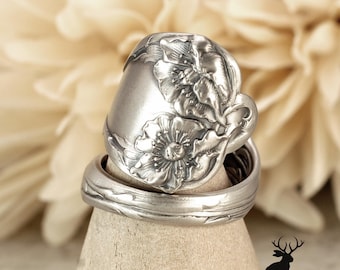 Alvin Sterling Wildflower Wrap Ring, Floral Blossom Spiral Ring, Antique Art Nouveau Sterling Silver Springtime Flower Spoon Ring, 1060