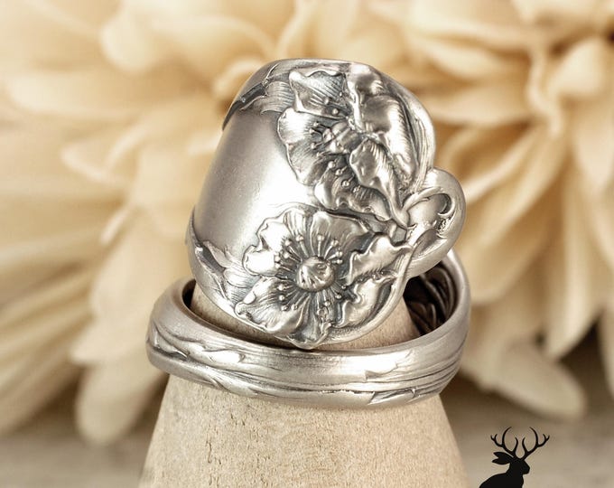 Alvin Sterling Wildflower Wrap Ring, Floral Blossom Spiral Ring, Antique Art Nouveau Sterling Silver Springtime Flower Spoon Ring, 1060