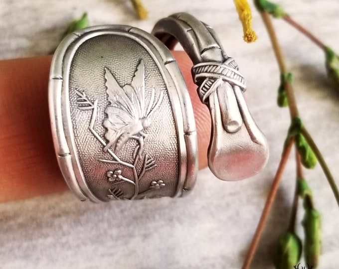 Elegant Butterfly Wrap Ring, Sterling Silver Butterfly Ring, Antique Butterfly Spiral Ring, Art Nouveau Insect Silver Spoon Ring, 1645