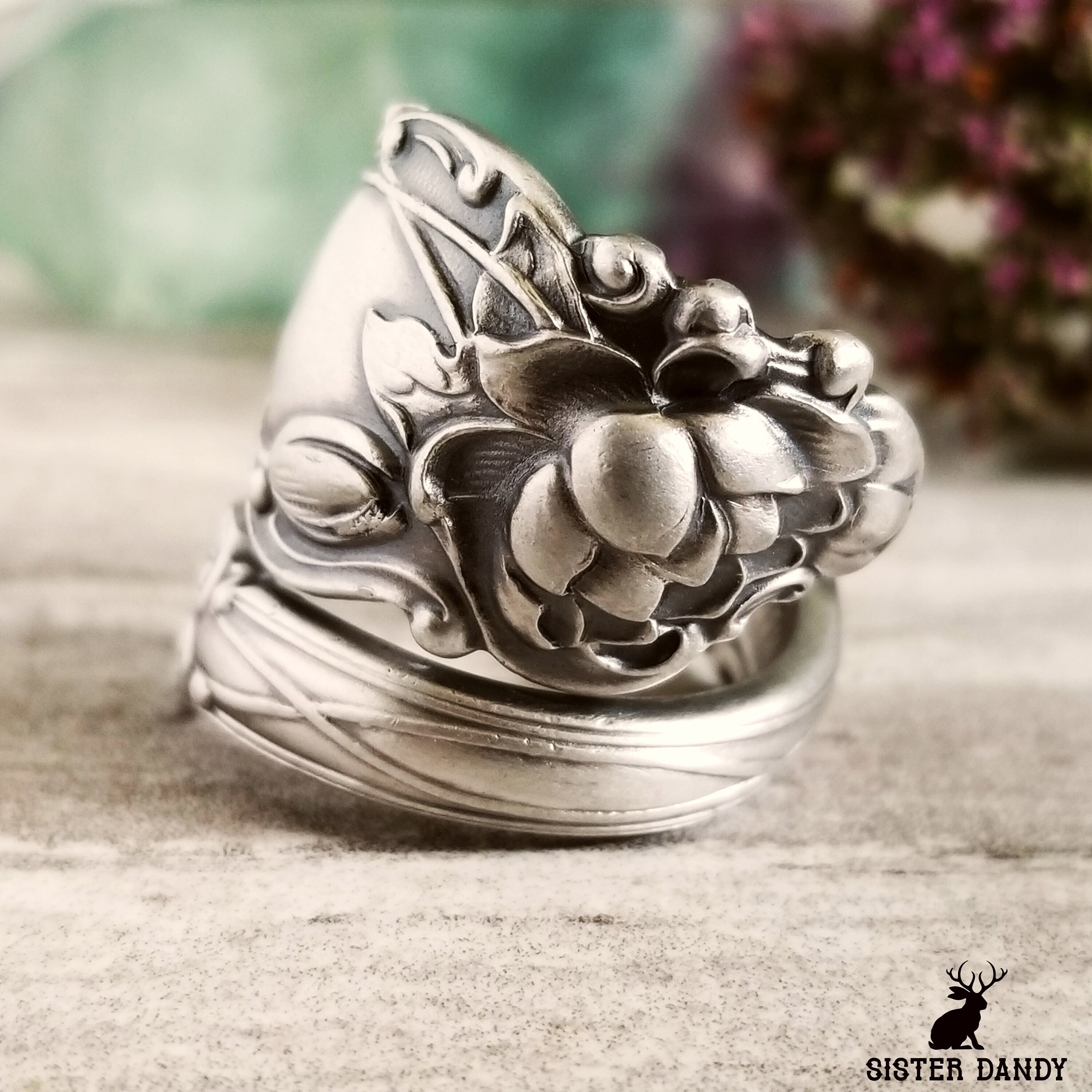 Sterling silver lotus flower ring deals