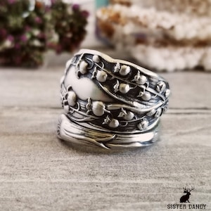 Handmade Lily of the Valley Sterling Ring, Silver Spoon Ring, Vintage Floral Ring, Lily Ring, Antique Silver Ring, Flower Ring Gift, 1694