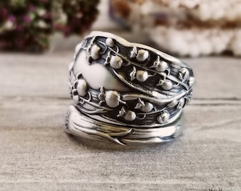 Handmade Lily of the Valley Sterling Ring, Silver Spoon Ring, Vintage Floral Ring, Lily Ring, Antique Silver Ring, Flower Ring Gift, 1694