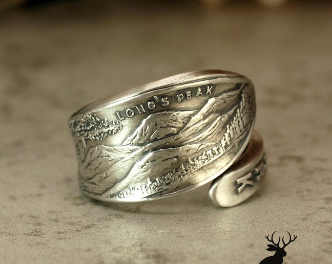 Long's Peak Mountain Ring, Sterling Silver Estes Park Ring, Vintage Colorado Wrap Ring, Historical Hiking Sterling Spoon Ring, 2334