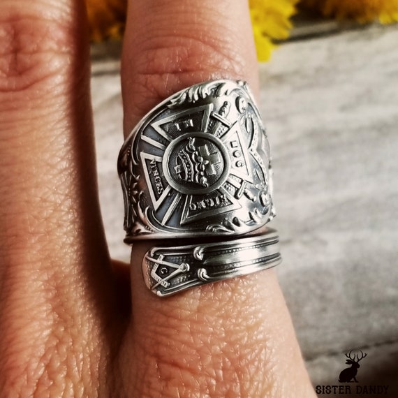 Vintage Masonic Ring, Rare Spoon Ring, Sterling Silver Spoon