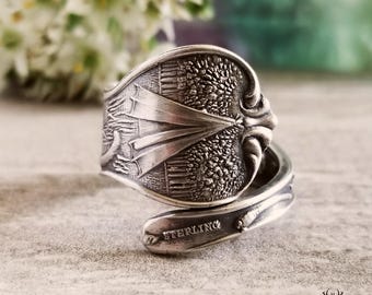 Sterling Native American Ring, Sterling Spoon Ring, Adjustable Spoon Ring, Spoon Jewelry, Sterling Silver Spoon Ring, Souvenir Ring, 1903B