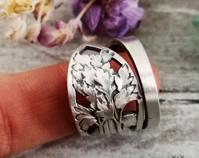 Sterling Celery Ring, Vegetable Garden Ring, Gardening Wrap Ring, Farmers Market Ring, Nature Inspired Leaf Spoon Ring, 1803