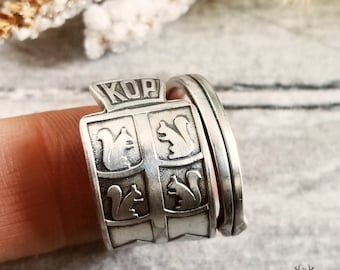Silver Squirrel Ring, Animal Spoon Ring, Antique Silver Ring, Sterling Silver Spoon Ring, Vintage Jewelry Gift, Nature Lover Gift, 2011