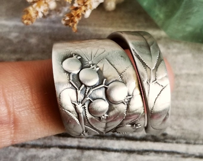 Handmade Blueberry Spoon Ring, Blueberries Sterling Ring, Vintage Blueberry Ring, Art Nouveau Sterling Blueberry, Berry Fruit Ring, 799