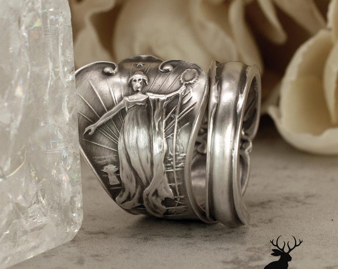 Harvest Goddess Wrap Ring, Flora Corn Goddess Spiral Ring, Demeter Divine Feminine Ring, Sterling Silver Art Nouveau Grain Spoon Ring, 134