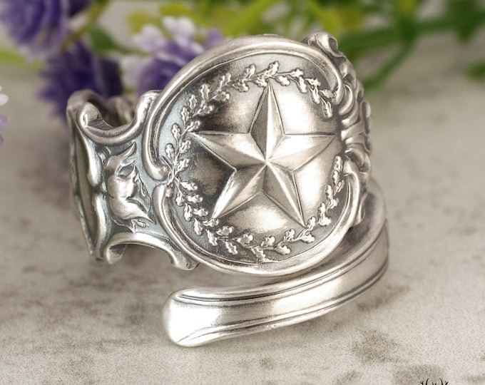 Texas State Ring, Sterling Texas Wrap Ring, Sterling Spoon Ring, Lone Star State Ring, Southwest Ring, Vintage Sovenir Spoon Ring, 2169